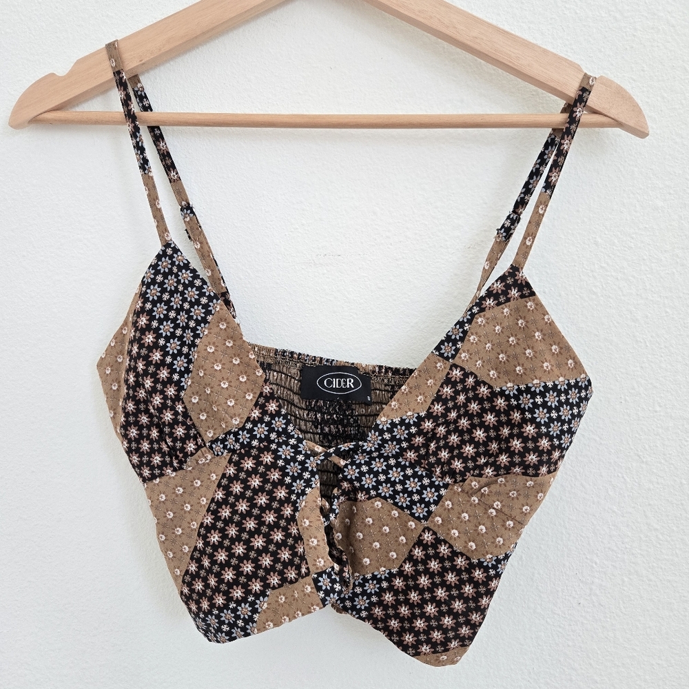 Cider Boho Crop‎ Floral Brown Top Size Small